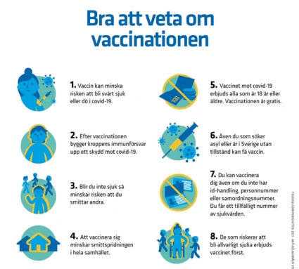 Skärmavbild av affisch med åtta punkterna om covid-vaccinationen